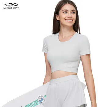 NULS Avocado Ca Tesatura Moale Yoga Tricou cu Mânecă Scurtă cu Built-in de Tenis din Cupa T-shirt pentru Femei Cruce Tiv de Fitness Culturilor Sus