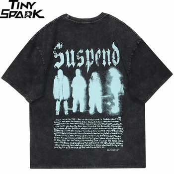 Oamenii Streetwear Tricou Umbra Grafic Retro Spălat Negru T-Shirt Bumbac 2023 Harajuku Tricou De Vara Hip Hop Topuri Tricouri Vintage