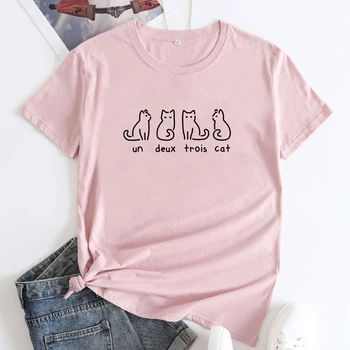 Onu Deux Trois Cat Tricou Camiseta Amuzant Blana Mama Cadou Tricou Pisoi Drăguț Grafic Animal, Tricouri Streetwear