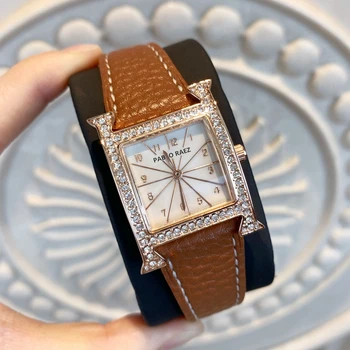 PABLO RAEZ Femei de Moda Casual, Ceas Impermeabil Cuarț Ceas de Lux Reale din Piele Maro Sport Lady Diamond Elegant Ceas de mână