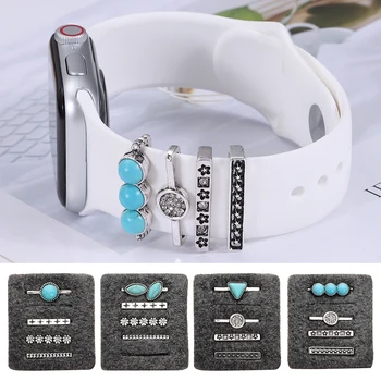 Pentru Apple Watch Band Metal Turcoaz Farmece Decorative Inel cu Diamant Ornament Inteligent Ceas Silicon Curea Accesorii Pentru iwatch