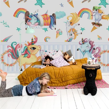 Personalizat mari wallpaper 3d stereo foto murale pictate manual desene animate cu ponei unicorn copii, camera tv de fundal decor Обои