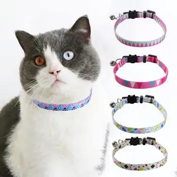 Pisica cu Guler de Metal Bell Lungime Reglabilă de Imprimare Geometrice Detașabil Catarama Cat Gât Curea de Accesorii pentru animale de Companie