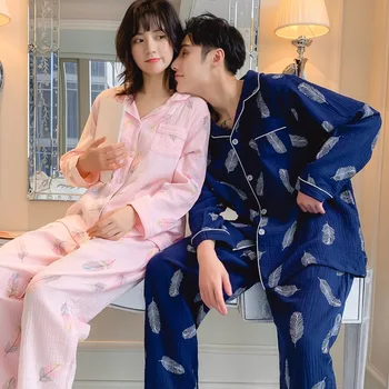 Primăvară Nouă Casual 100% Bumbac Pereche de Pijamale Femei Homewear de Grăsimi pentru Bărbați, Bărbați Vrac Noutate Haine Lounge Pijama Satin 