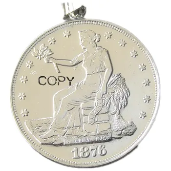 PS(01)Moneda Pandantiv NE 1876cc Schimb Dolar Colier Placat cu Argint Monede Moda Bijuterii