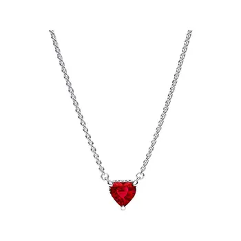 Rosii Inima de Cristal Halo Pandantiv Coliere Pentru Femei de Argint 925 de Bijuterii de 45 de milioane de Link-ul Lanț LOGO-ul Tag-ul Extensibil Cadou de Ziua Îndrăgostiților