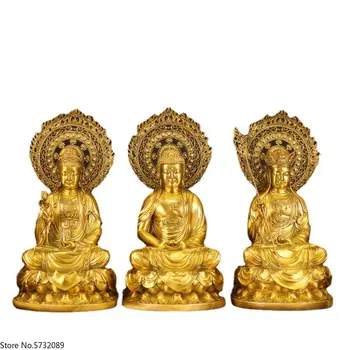 Saga Sansheng Statuie A Lui Buddha/Alamă Teren Comoara Regelui/Avalokitesvara Bodhisattva/Decor Shakyamuni Buddha