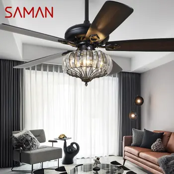 SAMAN Contemporane LED Fan Lampă de Tavan Cu Control de la Distanță Negru Cristal de Iluminat Pentru Casa Sufragerie, Dormitor, Restaurant