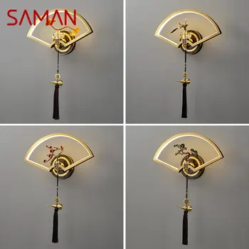 SAMAN Stil Chinezesc Lampă de Perete Modernă cu LED-uri Vintage din Alama Design Creativ Tranșee Lumina pentru Casa Living Dormitor Hol Decor