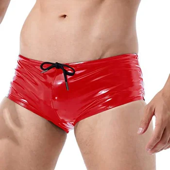 Sexy Barbati Cordon PVC Imitație de Piele de Lenjerie intima Boxeri Purta boxeri Bărbați U Convex Scăzut Talie de sex Masculin Chiloți