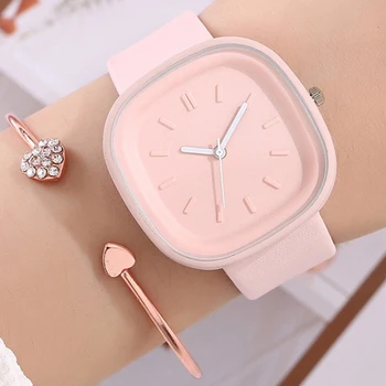 Simplu Femei Pătrat Ceasuri de Lux Doamnelor de Brand Solid Cuarț Ceas Curele din Piele Wristwatche de sex Feminin coreeană Ceas