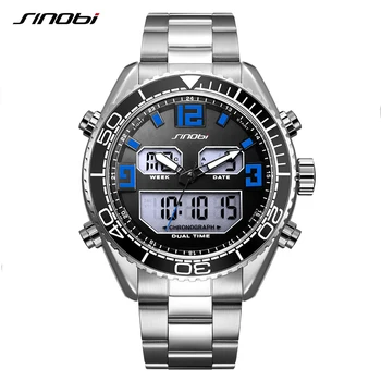 SINOBI Brand de Lux pentru Bărbați Ceas Digital Ceasuri Sport Pentru Barbati de Moda din Oțel Inoxidabil Trupa Luminos Cuarț Ceas