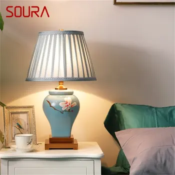 SOURA Ceramice Lămpi de Masă Albastru de Lux din Alama Material lampa de Birou Acasă Decorative pentru Living Dining Dormitor