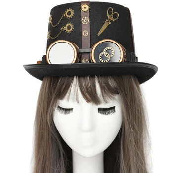 Steampunk Pălărie de Top Cu Ochelari de Halloween Bowler Hat Top Gay Jazz Palarie Carnaval 3XUA
