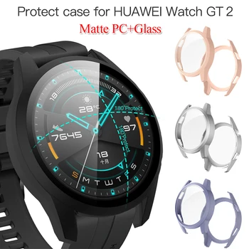 Sticlă călită Film Mat PC-ul Bara de protecție Caz pentru Huawei Watch GT 2 46MM Acoperire Completă Smartwatch Anti-Zero Ecran Protector
