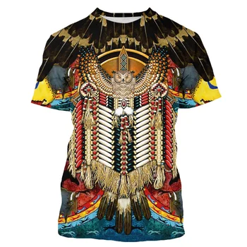 Stil Indian de Moda O-gât 3D Tricouri Pentru Bărbați Supradimensionate Îmbrăcăminte Specială Naționale Mâneci Scurte Vultur Top de Vara