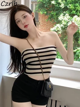 Strapless Tancuri Femei Cu Dungi Tricotate, Topuri De Cultură Ins Vară Fără Mâneci Sexy Haine De Vacanta De Moda Streetwear Fată Tânără Coreeană