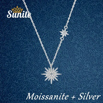 Sunite Real Moissanite Diamant, Stralucind de Stele Colier Pandantiv Pentru Femei Fete Argint 925 Iubitului Cadou Bijuterii Fine