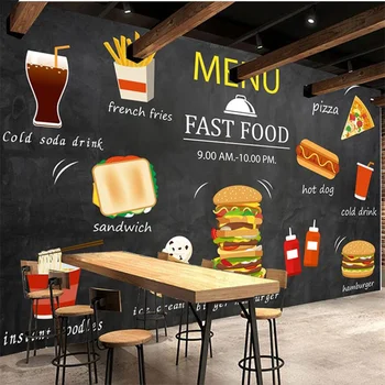 Tapet personalizat 3d Europene și Americane de mână-pictat Hamburg restaurant fast-food snack bar fundal decor de perete
