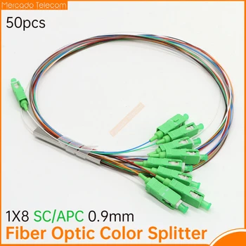 Transport gratuit 50pcs/lot SC/APC 1X8 Fibre Splitter PLC SM Single-Mode 0.9 mm G657A1 LSZH 1m FTTH Fibra Optica Splitter Alb/Culoare