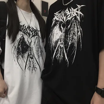 Tricou femei Gotic Harajuku Y2K Top Print Supradimensionat Tricou Barbati Stil Retro Negru Demon Punk Haine Anime Streetwear Topuri