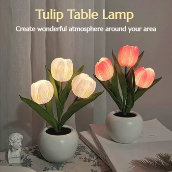 Tulip CONDUS de Flori de Lampă de Masă Simulare Lumina de Noapte Decor Acasă Atmosfera Lampa Romantic Ghiveci Cadou pentru Birou Cafe-Bar