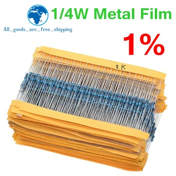 TZT 100buc 1/4W 1R~22M 1% Metal Film Rezistor 100R 220R 1K 1.5 K 2.2 K 4.7 K 10K 22K 47K 100K 100 220 1K5 2K2 4K7 Ohm