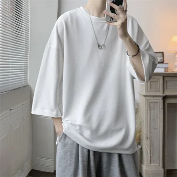Vară cu mânecă Scurtă T-shirt pentru Bărbați Moda Respirabil Supradimensionate Matase de Gheață T Camasa Barbati Streetwear coreean Liber Gât Rotund Tricou Barbati