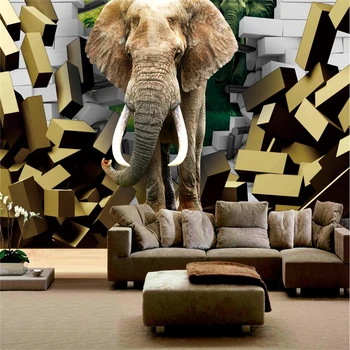 wellyu 3D elefant perete prin trei - dimensional TV fundal personalizat pe scară largă frescă verde tapet