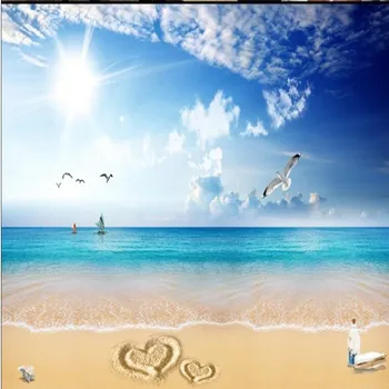 wellyu Personalizate, picturi murale de mari dimensiuni cerul albastru și alb dragoste frumoasă plajă de TELEVIZIUNE fundal tapet papel de parede