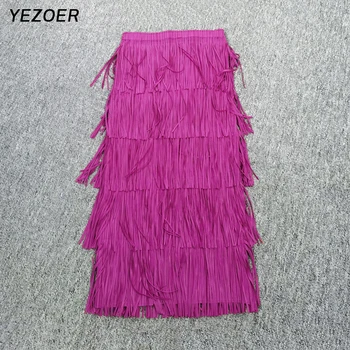YEZOER femei a-line fusta culoare solidă ciucure talie elastic liber casual femei plisată mid-lungime fusta de moda 2023 noi summ